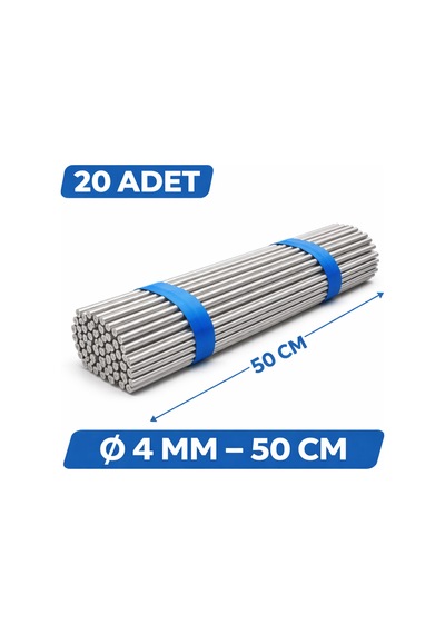20 Adet 4 Mm Çap Dolu Demir Mil 50 Cm Çelik Çubuk Seti Metal Çubuk Paket