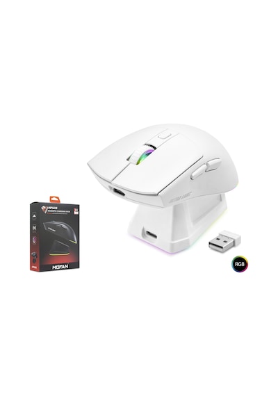 Mofan Mf1215w Dual Mode Rgb Gaming Mouse Manyetik Şarj Standlı 2.4 Ghz Bluetooth Beyaz Diğer