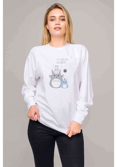 My Neighbor Komşum Totoro Baskılı Beyaz Kadın Sweatshirt (528289013)