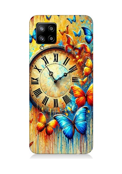 Samsung Galaxy A42 5g Uyumlu Saat Ve Kelebek Zamanı Desenli Silikon Kılıf Çok Renkli