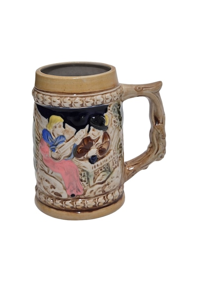 Vintage Tankart Kabartmalı İnsan Ve Doğa Tasfirli Alman Seramik Bira Bardağı 11,8cm 004