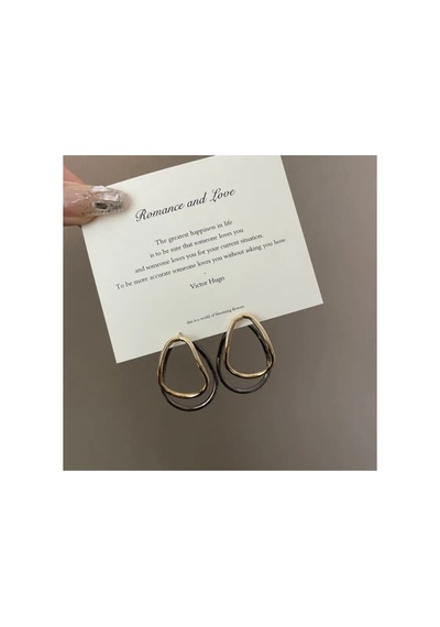 Lunarie Gold Gümüş Çift Oval Halka Küpe Bijuteri Trend Altın