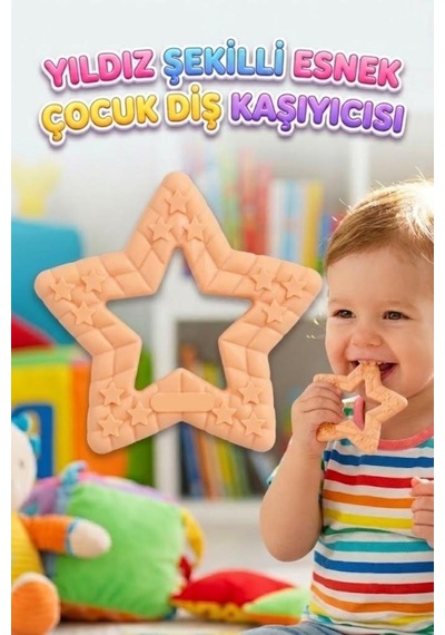 Yıldız Şekilli Esnek Bpa İçermeyen Kabartılı Pastel Renkli Oyuncak Bebek Diş Kaşıyıcısı Turuncu