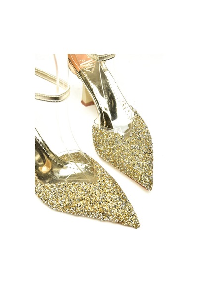 Fox Shoes U614633414 Altın Sim Kalın Topuklu Abiye Ayakkabı Altın