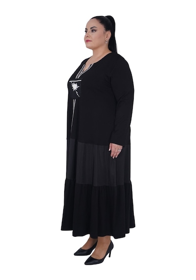 Kadın Büyük Beden Salaş Siyah Uzun Oversize Elbise