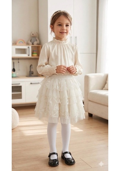 Çikoby Kız Çocuk Dantelli Tütü Etek Ckb-50417 Ekru