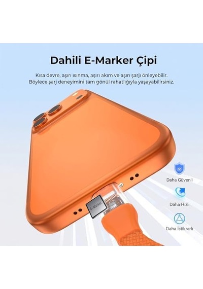 Manyetik Turuncu 240w 20gbps Type-c To Type-c Hızlı Şarj, Görüntü Ve Veri Aktarım Kablosu, İphone, İpad, Macbook, Galaxy Uyumlu