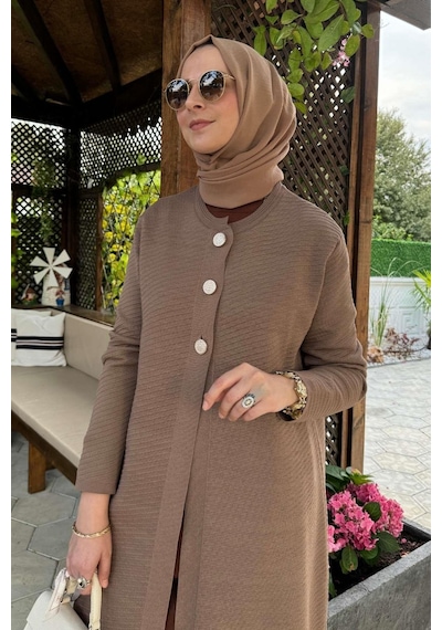 Rabia Şamlı Sinem Çelik Örme Triko Hırka Sütlü Kahve Çok Renkli