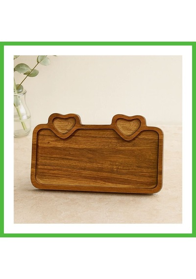 Vaveni Akasya Ahşap Servis Tepsisi 25x14 Cm Kulplu, Kalp Bölmeli Arz