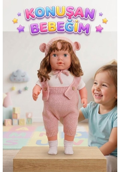 Konuşan Bebeğim 60 Cm Türkçe Konuşan Örgü Tulum Ve Şapkalı Kafası Bacakları Kolları Et Oyuncak Bebek 76145057