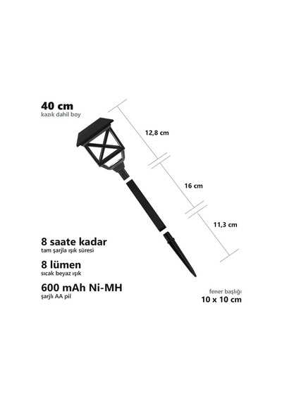 Solar Kazıklı Bahçe Feneri, Siyah, 40 Cm, 6 Adet, Gt-sl48