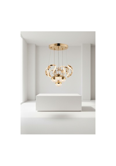 Luna Gold Kristal Çiçek Detaylı 4 Lü Modern Sarkıt Avize Salon Ve Yemek Odası Altın Altın