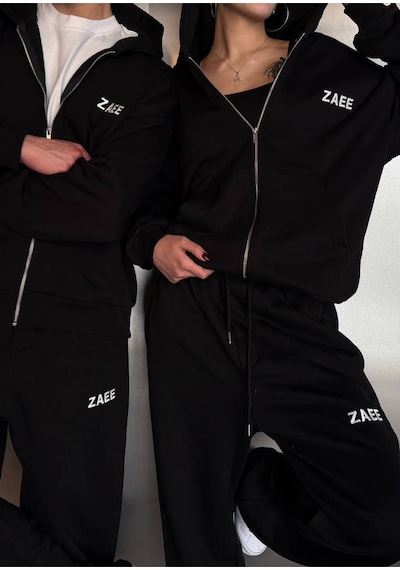 Zaee İnce Kumaş Nakışlı Oversize Premium Zip Hoodie siyah