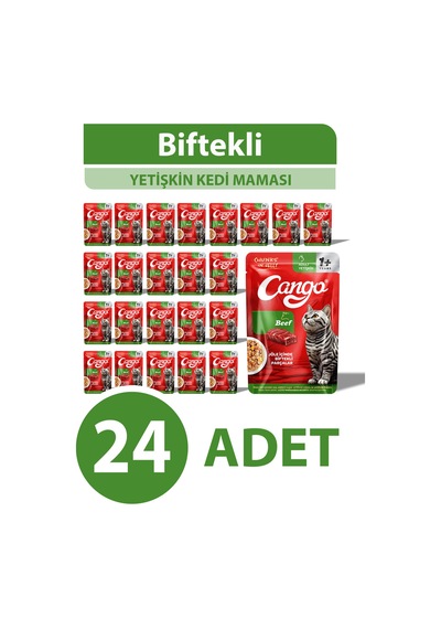Cango Yaş Yetişkin Kedi Maması Etli Biftekli 80 Gr 24 Adet