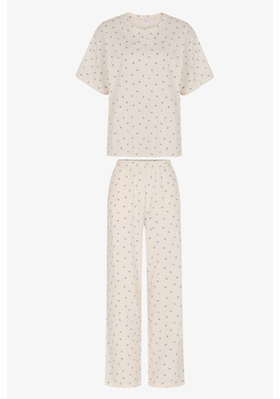 Penti Gardenya Hallie Şal Desenli Kısa Kollu Pantolon Pijama Takımı Ekru