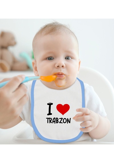 BK Kids I Love Trabzon Tasarımlı Mavi Bebek Mama Önlüğü - Model 1