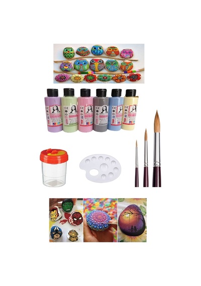 Taş Boyama Seti 6 Pastel Renk Set 1 Paket