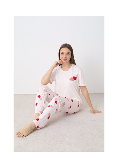 Elitol Nakışlı Milan Örme Kısa Kol Kadın Pijama Takımı Desenli-11