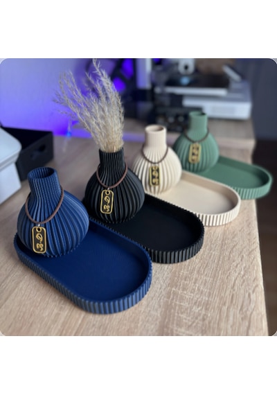 Modern İskandinav Tırtıklı Vazo Ve Sunum Tablası Seti - 3d Baskı Dekoratif Ev Ve Ofis Objesi