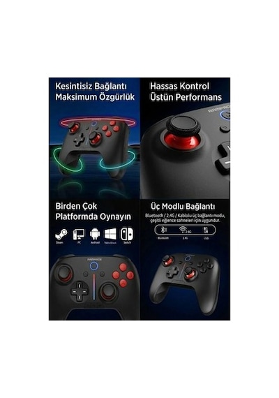Rampage Hydra Pro Siyah Bt + 2.4 Ghz Şarj İstasyonlu Pc Gamepad Rgb