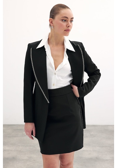Sateen Aksesuar Şeritli Mini Etek - Siyah-135884 Siyah