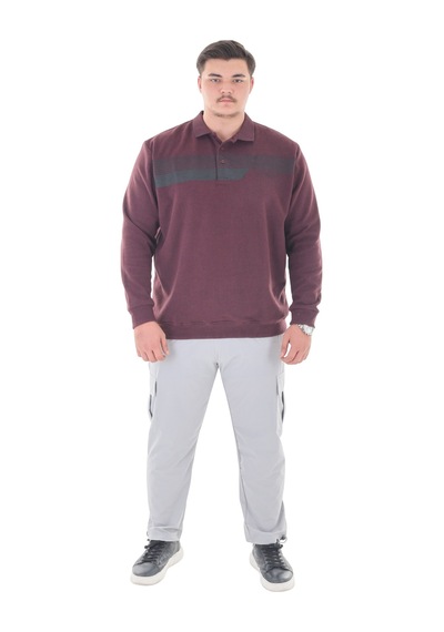 Erkek Battal Beden 158 Kiloya Kadar Uygun Bedenli Geniş Kalıp Baskılı Polo Yaka Selanik Sweat Bordo Erkek Battal Beden 158 Kiloya Kadar Uygun Bedenli Geniş Kalıp Baskılı Polo Yaka Selanik Sweat Bordo