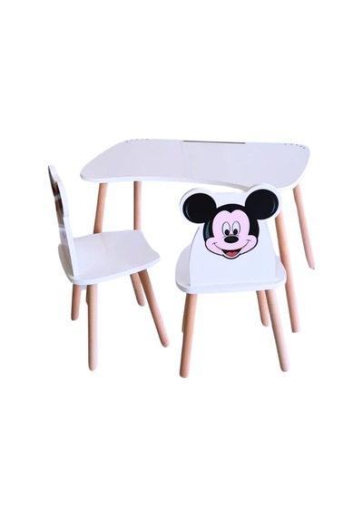 Liva Ahşap Çocuk Aktivite 1 Masa 2 Sandalye Takımı 4-12 Yaş Mickey Mouse Beyaz