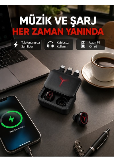 Powerbank Özellikli Bluetooth Kablosuz Kulaklık Dokunmatik Kontrol, Uzun Pil Ömrü, Ergonomik Tasarım - Bayi Dep Diğer