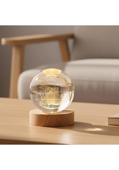 Kişiye Özel Dünya Haritalı Kristal Led Gece Lambası İsim Yazılı Dekoratif Masa Lambası