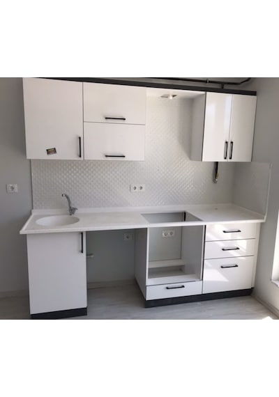 Dm Mutfak Dolabı 190 Cm Mdf Kasa Mdf Kapak -Siyah Kulp -