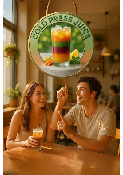 Cold Press Juice Temalı Kapı Süsü Tablosu, Meyve Detaylı Uv Baskılı Cafe Duvar Dekoru