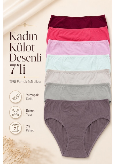 Nicoletta Kadın Külot 7 Li Paket Likralı Pamuklu Mixcolor çok Renkli