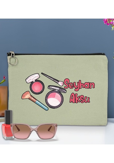 Bk Gift Kişiye Özel İsimli-1 Astarlı Mint Yeşili Portföy Çanta 30x21cm, Baskılı El Çantası, Organizer Çanta
