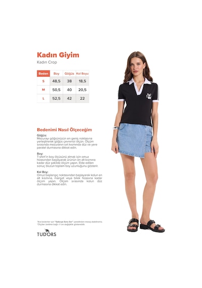 Tudors Kadın Slim Fit Dar Kesim Kısa Kollu Baskılı Omzu Şeritli V Yaka Siyah Tişört Body-52068