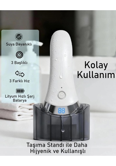 Valkyrie Şarjlı Elektrikli Topuk Törpüsü Ayak Bakım Cihazı 3 Başlıklı Suya Dayanıklı Dijital Ekranlı