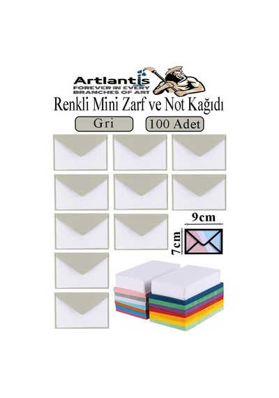 Gri Mini Zarf 7x9 Cm Not Kağıtlı 100 Adet Küçük Gri Zarf Mektup Oyun Zarfı Doğum Günü Dilekleri Zarfı Canlı Renk