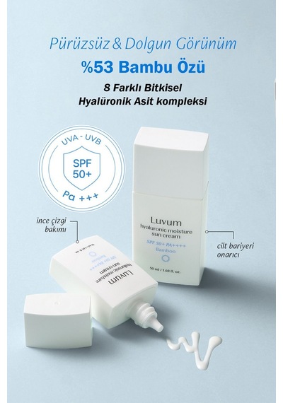 Luvum Bambu Özü ve Bitkisel Hyalüronik Asit içeren Nemlendirici Güneş Kremi Luvum Bamboo Sun