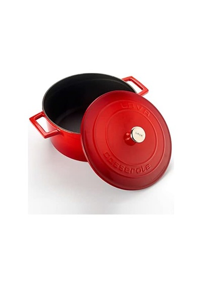 Metal Döküm Yuvarlak Tencere, 24 Cm, Kırmızı 12v