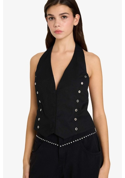 Defacto Halter Yaka Kuşgözü Detaylı Gabardin Yelek G2453ax25aubk81 Siyah-bk81