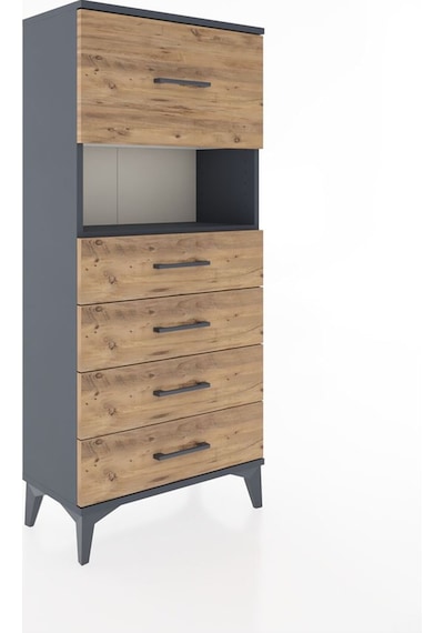 Hyperion Dolap Tek Raflı 5 Çekmeceli 60x44x134 Antrasit-çam Antrasit