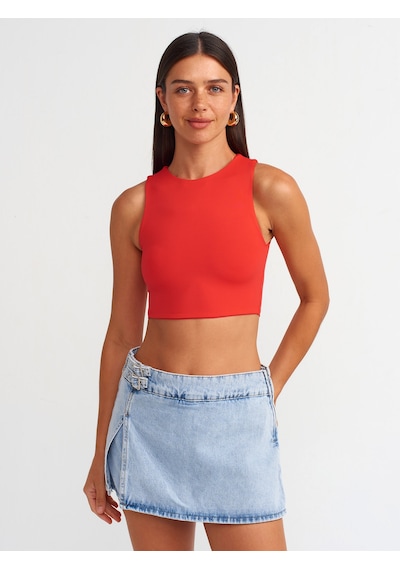Dilvin Poliamid Crop Top Kırmızı