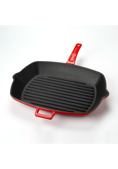 Lava Izgara Grill Tava Kırmızı 20x20 Metal Kulplu