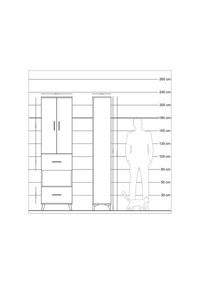 Arges Dolap 3 Raflı 2 Çekmeceli Tek Askılı 60x30x221 Çam-antr... Çam