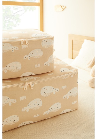 Ocean Home Textile 2'li Çocuk Odası Sevimli Balina Hurç Set 1 Adet 30 X 22 X 18 / 1 Adet 52 X 28 X 21 Cm Bej