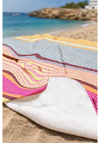 Çizgili Renkli Modern Plaj Havlusu - Tropikal Bohem Çok Renkli Hızlı Kuruyan Mikrofiber Havlu Bulut Bahçe