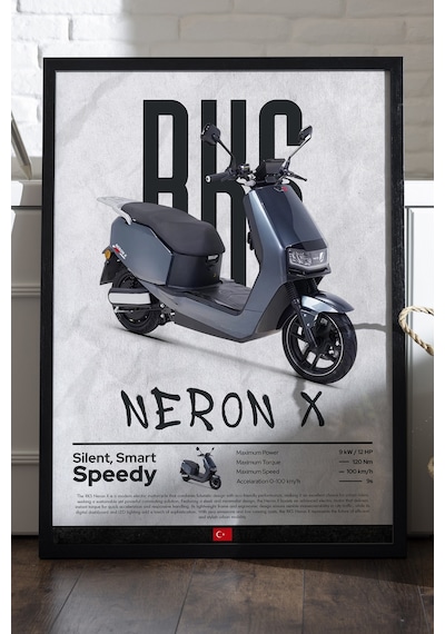 Rks Neron X Siyah Ahşap Çerçeveli Poster, Dekoratif Motosiklet Duvar Tablosu