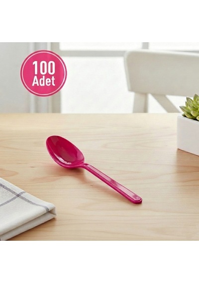 100 Adet Fuşya Plastik Lüx Parti Kaşığı