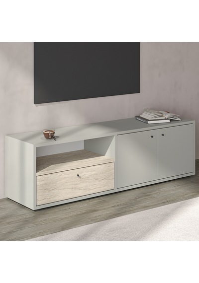 Pao Kapaklı Minimal TV Sehpası – 136 cm, Gri/Traverten