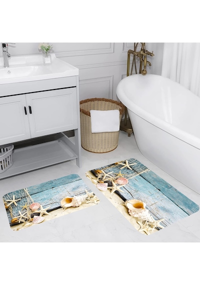Rovigo Home Baskılı Kaymaz Taban 2 Li Banyo Paspas Takım Rvg5040-100X60-60X50 Çok Renkli