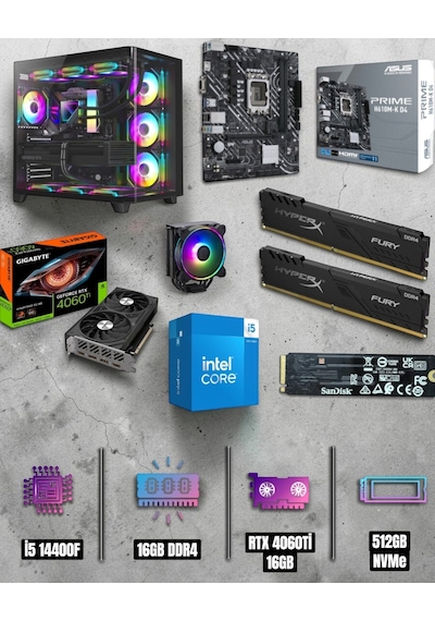 Symoon EFSGAMING0011 i5-14400F 32 GB 512 GB NVMe SSD 16 GB RTX4060Ti Free Dos Masaüstü Oyuncu Bilgisayarı